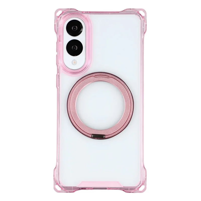For Samsung Galaxy S25 Edge Magnetic Case Ring Kickstand TPU + PC Phone Cover - Pink