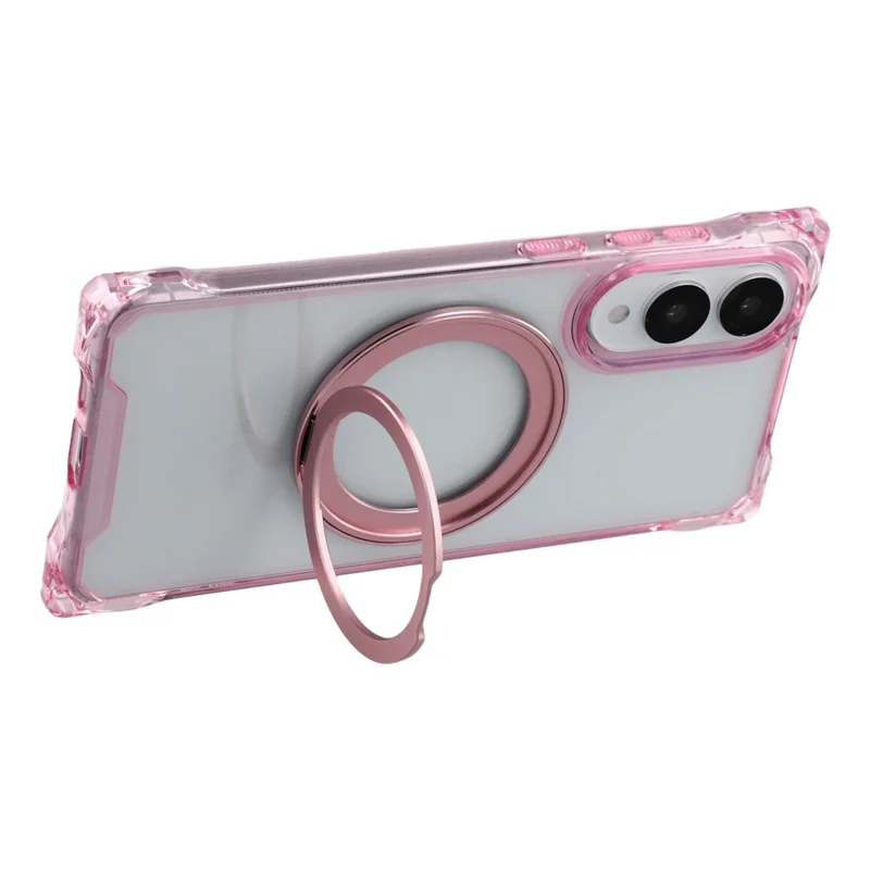 For Samsung Galaxy S25 Edge Magnetic Case Ring Kickstand TPU + PC Phone Cover - Pink