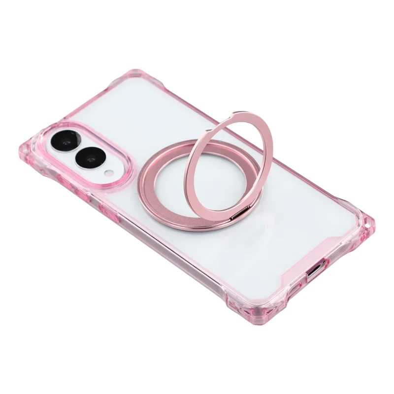 For Samsung Galaxy S25 Edge Magnetic Case Ring Kickstand TPU + PC Phone Cover - Pink