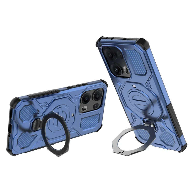 For Oppo Reno13 Pro 5G Magnetic Case Rotating Metal Kickstand Shockproof PC + TPU Phone Back Cover - Dark Blue