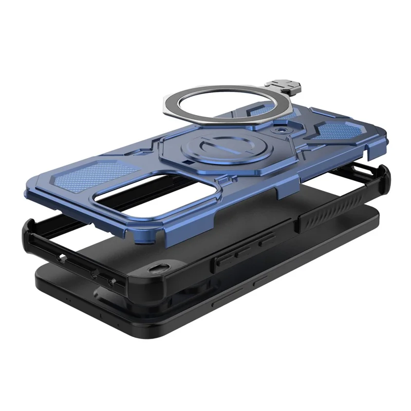 For Oppo Reno13 Pro 5G Magnetic Case Rotating Metal Kickstand Shockproof PC + TPU Phone Back Cover - Dark Blue