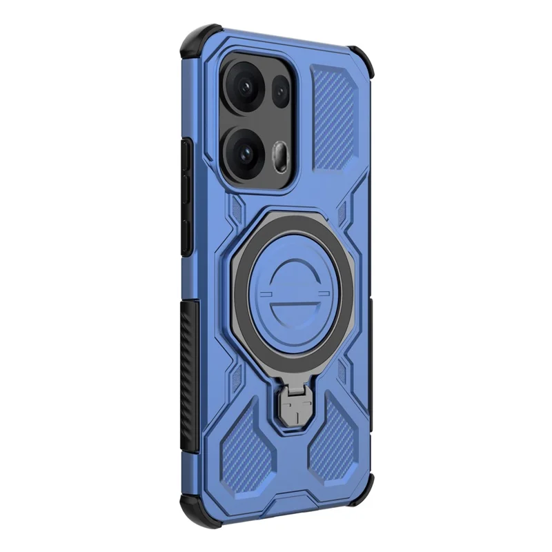 For Oppo Reno13 Pro 5G Magnetic Case Rotating Metal Kickstand Shockproof PC + TPU Phone Back Cover - Dark Blue