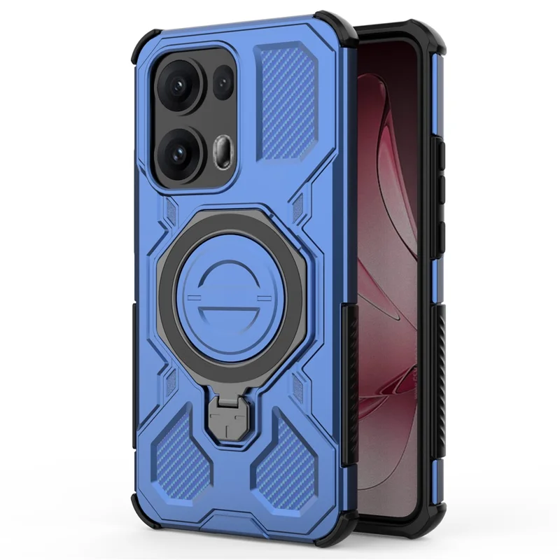 For Oppo Reno13 Pro 5G Magnetic Case Rotating Metal Kickstand Shockproof PC + TPU Phone Back Cover - Dark Blue