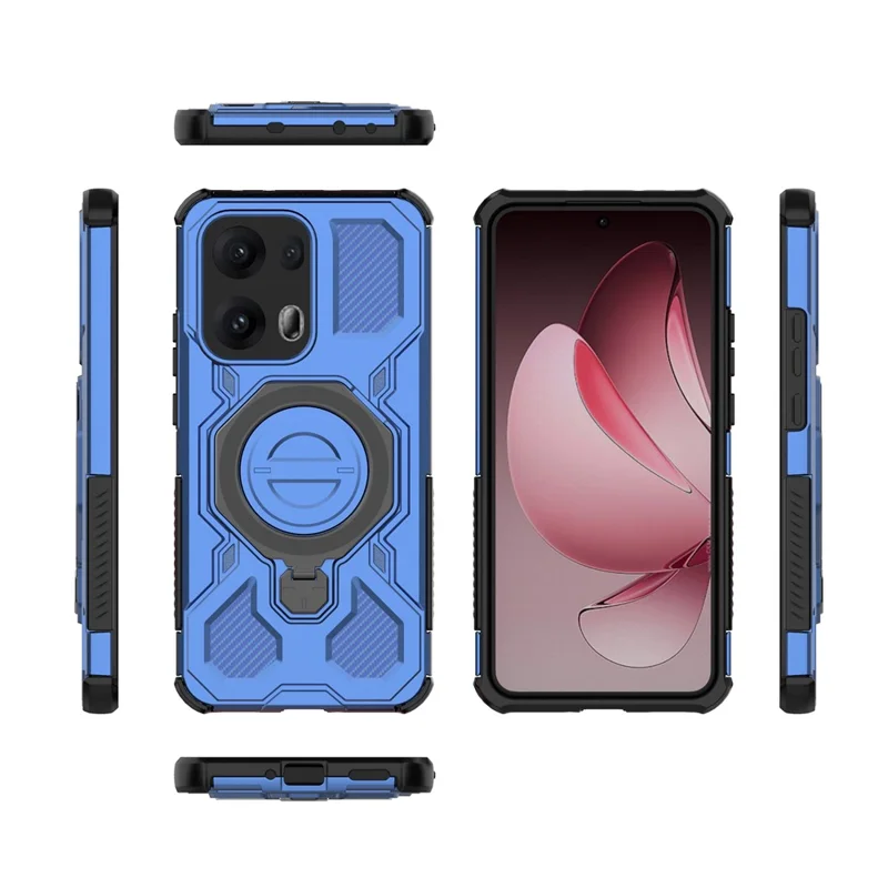 For Oppo Reno13 Pro 5G Magnetic Case Rotating Metal Kickstand Shockproof PC + TPU Phone Back Cover - Dark Blue