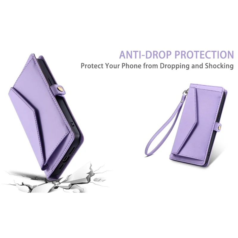 For Samsung Galaxy S25 FE Leather Case with Wrist Strap Wallet Stand Phone Cover - Purple