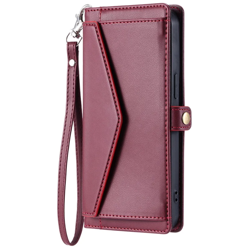 For Samsung Galaxy S25 FE Leather Case with Wrist Strap Wallet Stand Phone Cover - Wine Red