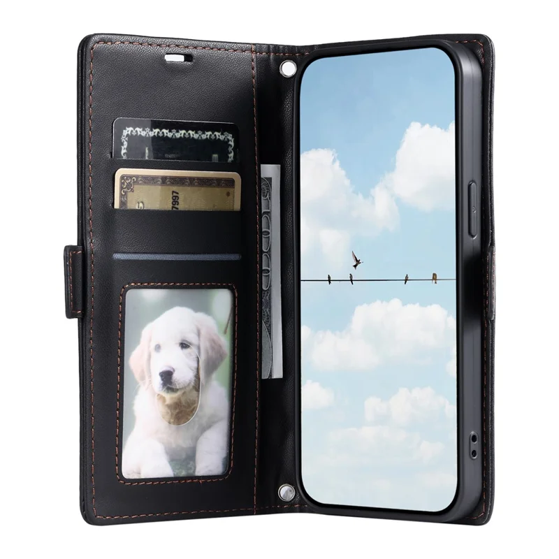 For Samsung Galaxy S25 FE Leather Case Rhombus Texture Wallet Stand Phone Cover with Wrist Strap - Black