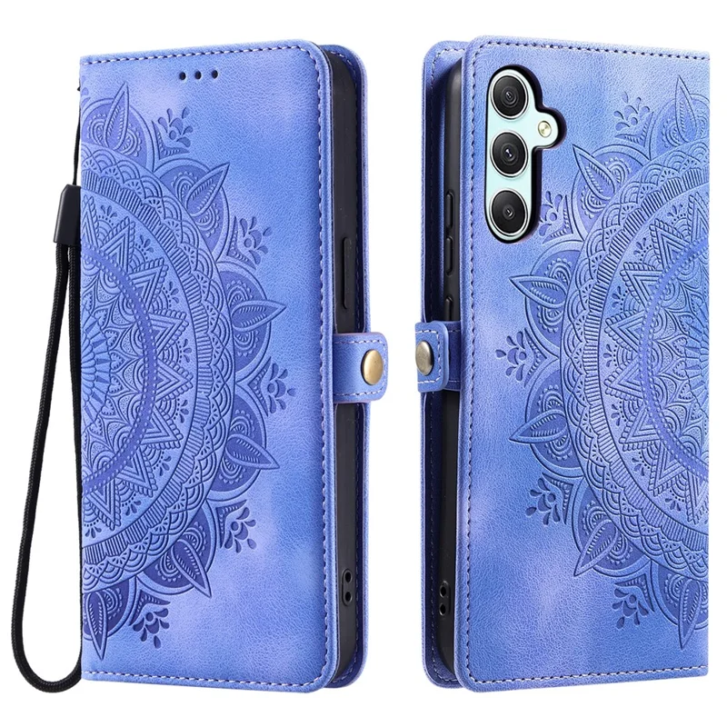 For Samsung Galaxy S25 FE Case Skin Feel Totem Imprinted Wallet Leather Phone Cover with Hand Strap - Purple