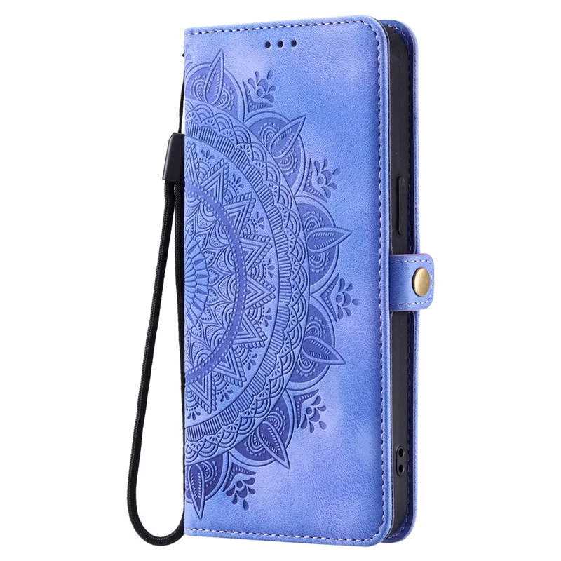 For Samsung Galaxy S25 FE Case Skin Feel Totem Imprinted Wallet Leather Phone Cover with Hand Strap - Purple