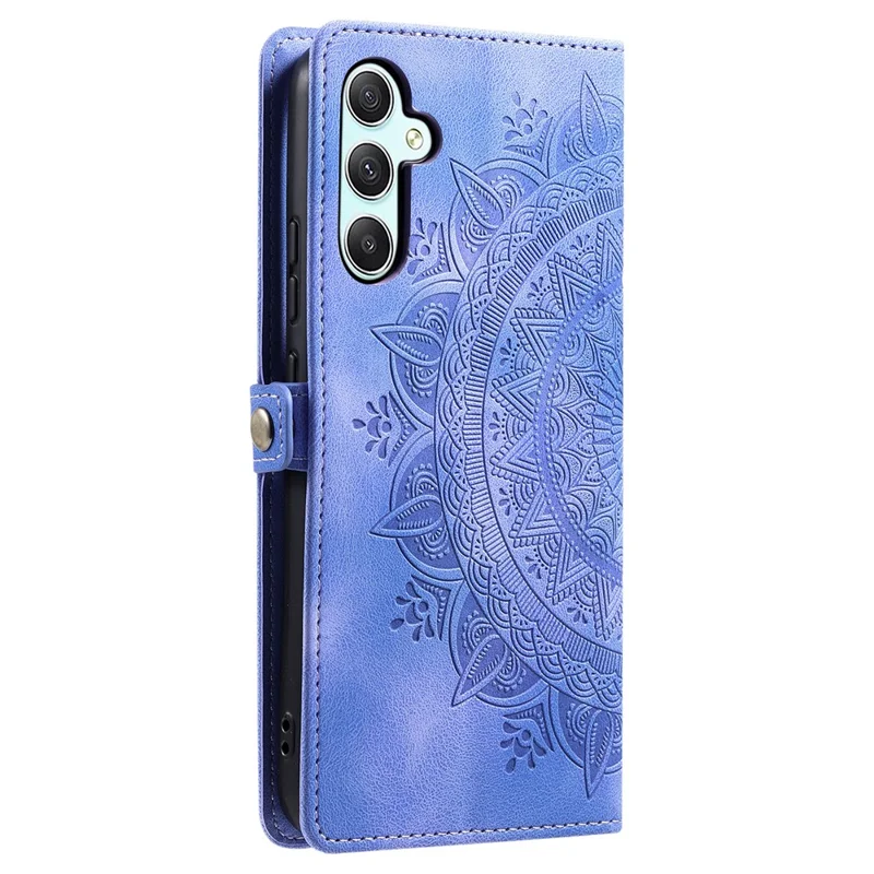 For Samsung Galaxy S25 FE Case Skin Feel Totem Imprinted Wallet Leather Phone Cover with Hand Strap - Purple