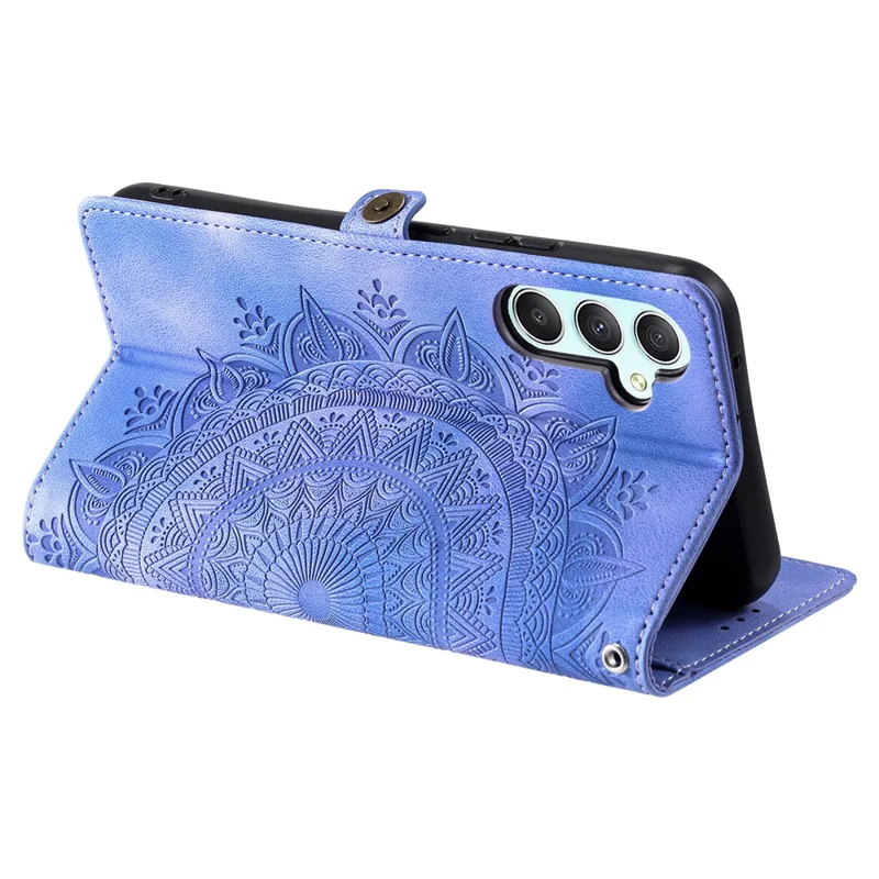 For Samsung Galaxy S25 FE Case Skin Feel Totem Imprinted Wallet Leather Phone Cover with Hand Strap - Purple