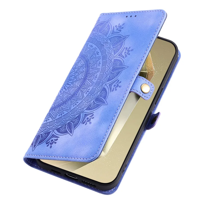For Samsung Galaxy S25 FE Case Skin Feel Totem Imprinted Wallet Leather Phone Cover with Hand Strap - Purple