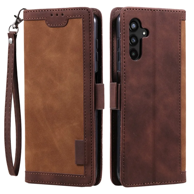 For Samsung Galaxy S25 FE Case RFID Blocking Wallet Stand Leather Phone Cover with Wrist Strap - Brown