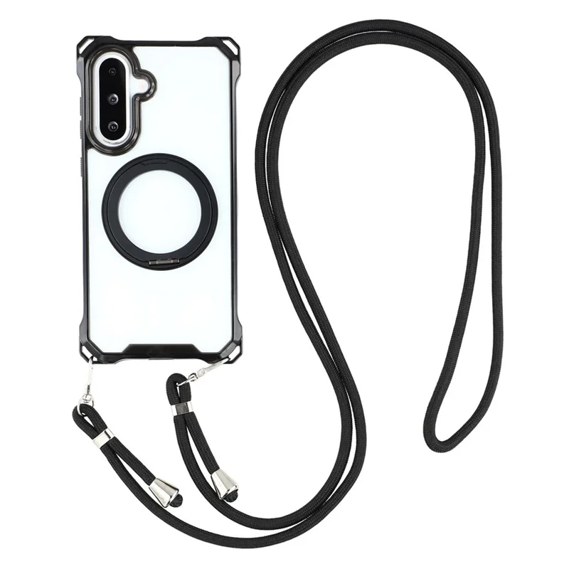 Funda Magnética con Anillo y Soporte para Samsung Galaxy A56 5G / A36 5G - Carcasa de TPU + PC con Cordón - Negro