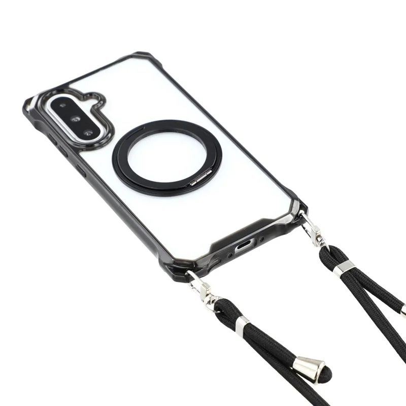 Funda Magnética con Anillo y Soporte para Samsung Galaxy A56 5G / A36 5G - Carcasa de TPU + PC con Cordón - Negro