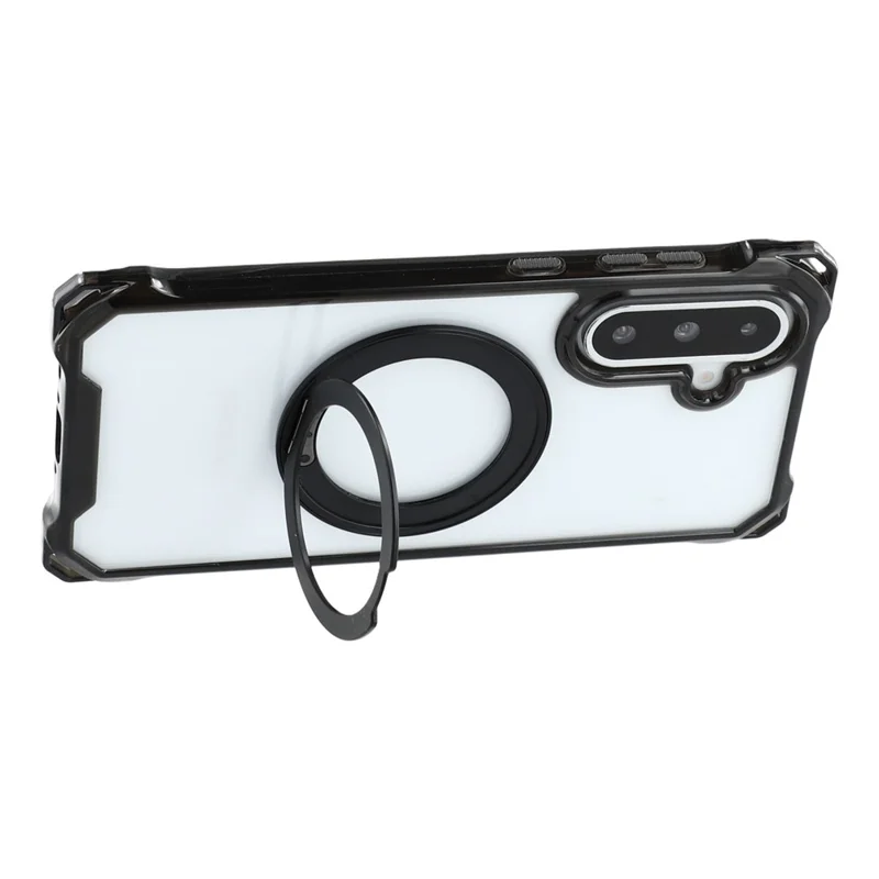 For Samsung Galaxy A26 5G Magnetic Case Ring Kickstand TPU + PC Phone Cover with Lanyard - Black