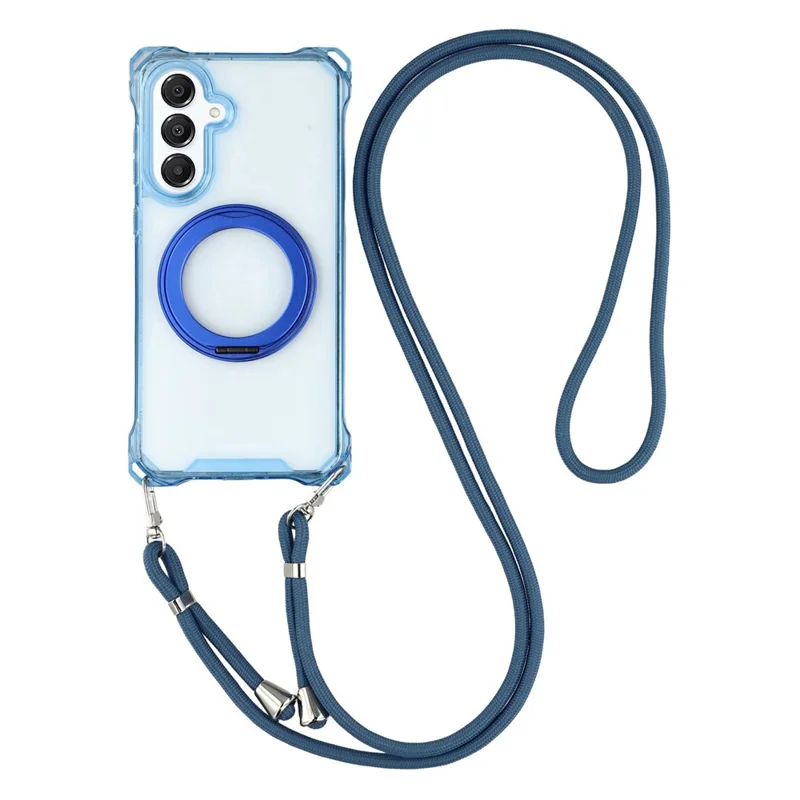 For Samsung Galaxy A55 5G Magnetic Case Ring Kickstand TPU + PC Phone Cover with Lanyard - Blue