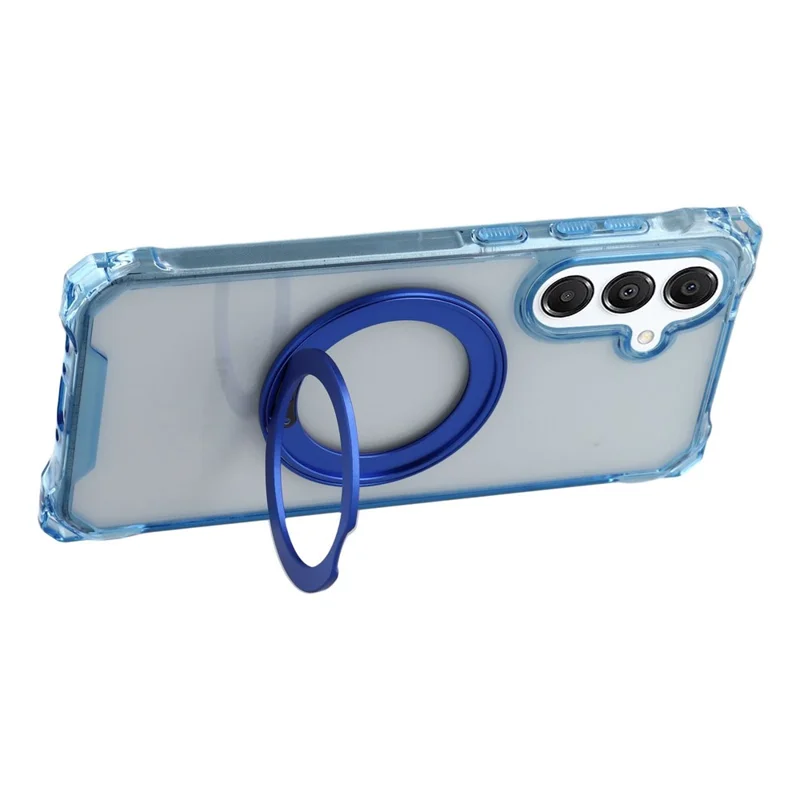 For Samsung Galaxy A55 5G Magnetic Case Ring Kickstand TPU + PC Phone Cover with Lanyard - Blue
