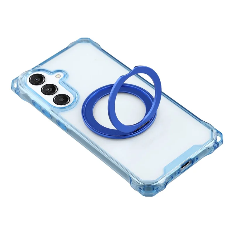 For Samsung Galaxy A55 5G Magnetic Case Ring Kickstand TPU + PC Phone Cover with Lanyard - Blue