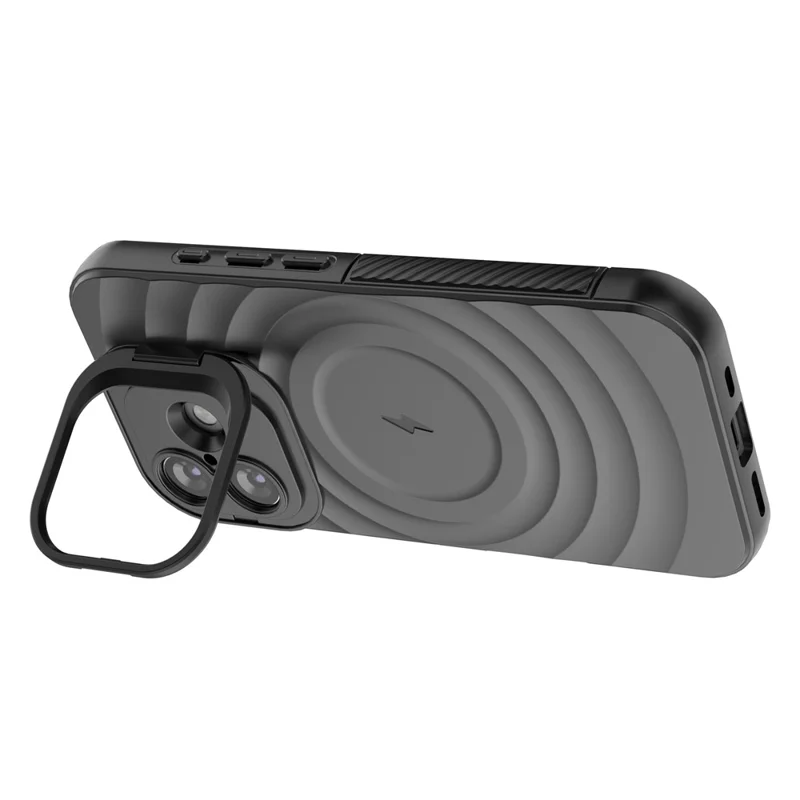 Cover per iPhone 17 Compatibile con MagSafe, con Supporto Pieghevole, Texture Ondulata, Cover in TPU - Nero