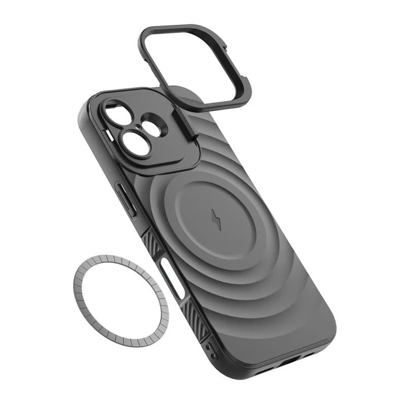 Cover per iPhone 17 Compatibile con MagSafe, con Supporto Pieghevole, Texture Ondulata, Cover in TPU - Nero