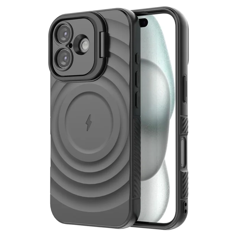 Cover per iPhone 17 Compatibile con MagSafe, con Supporto Pieghevole, Texture Ondulata, Cover in TPU - Nero