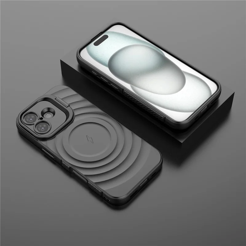 Cover per iPhone 17 Compatibile con MagSafe, con Supporto Pieghevole, Texture Ondulata, Cover in TPU - Nero