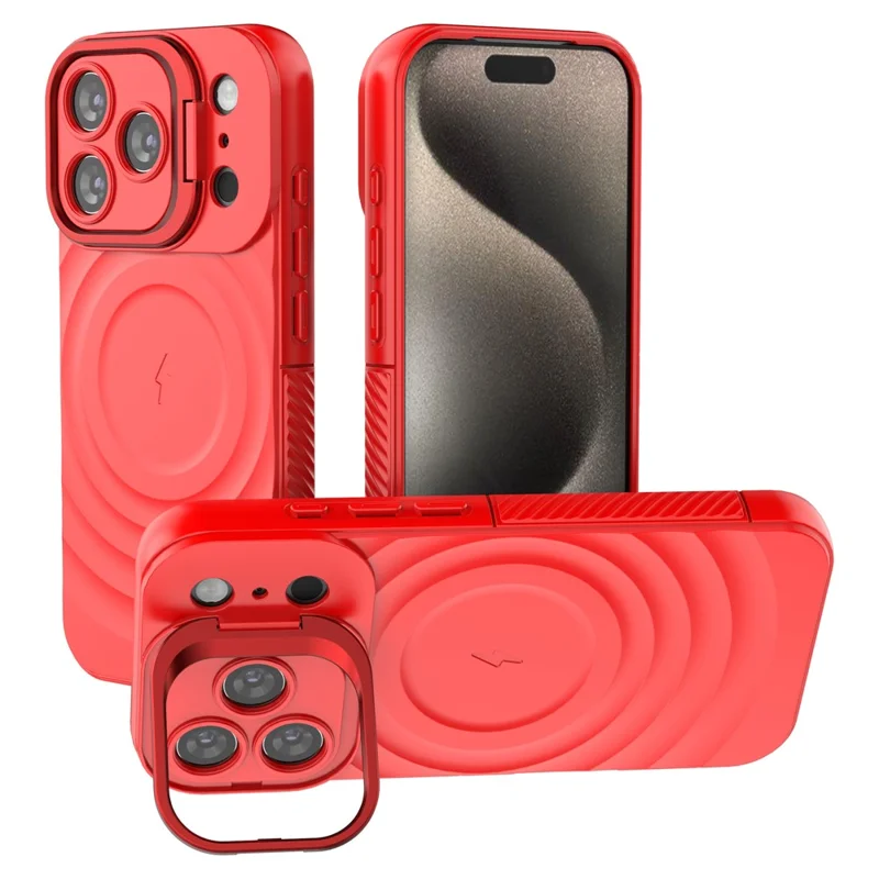For iPhone 17 Pro Case Compatible with MagSafe PC Kickstand Ripple Texture TPU Phone Cover - Red