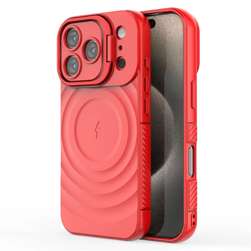 For iPhone 17 Pro Case Compatible with MagSafe PC Kickstand Ripple Texture TPU Phone Cover - Red