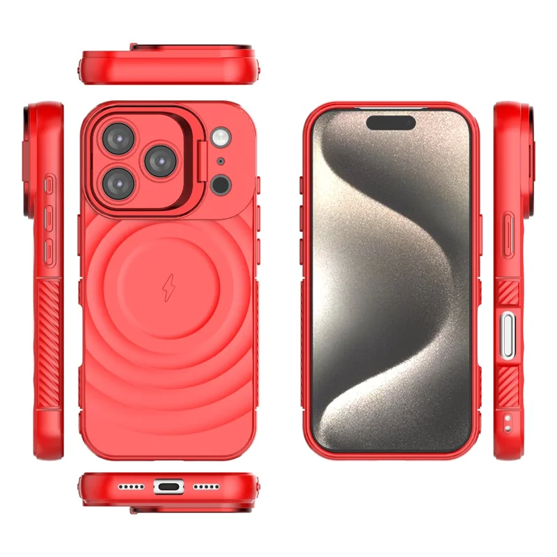 For iPhone 17 Pro Case Compatible with MagSafe PC Kickstand Ripple Texture TPU Phone Cover - Red