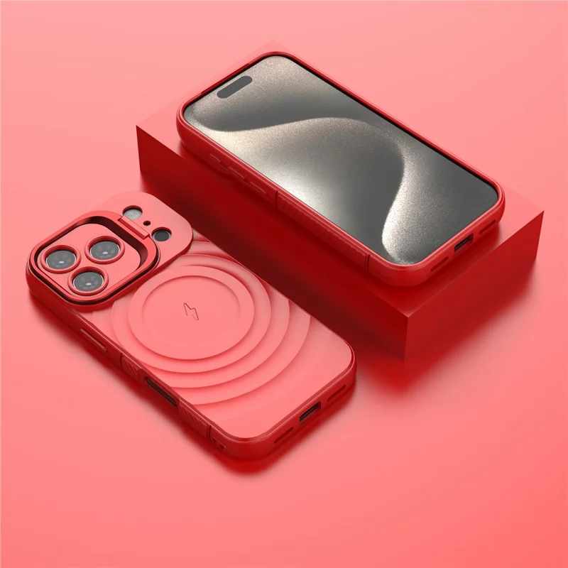 For iPhone 17 Pro Case Compatible with MagSafe PC Kickstand Ripple Texture TPU Phone Cover - Red