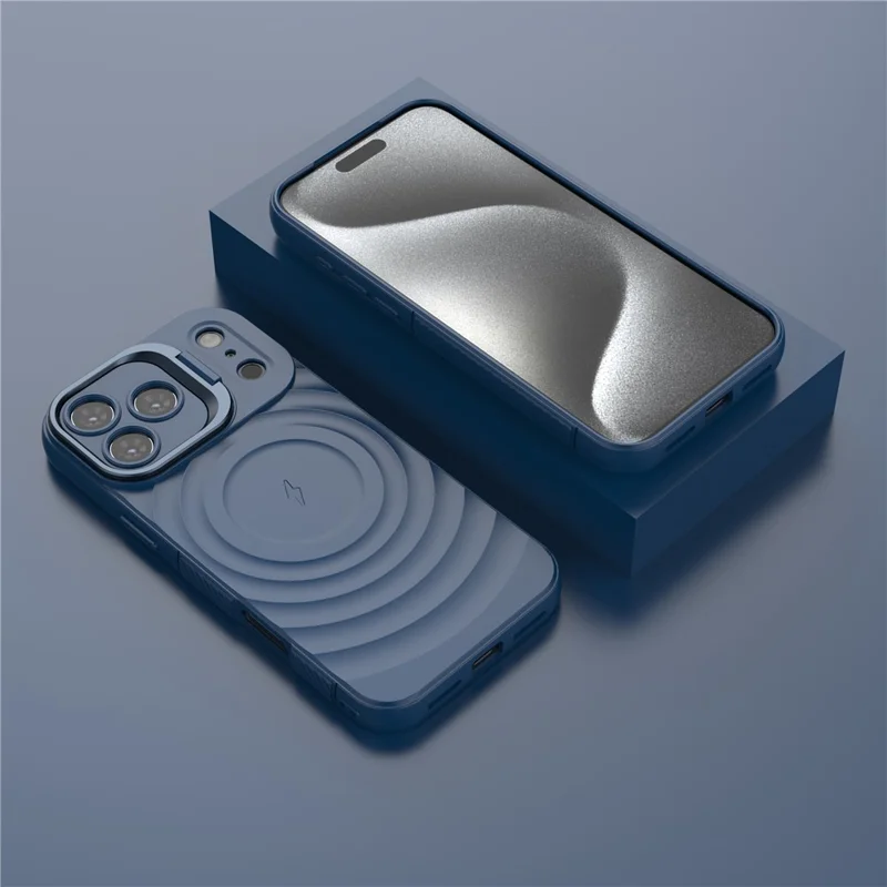 For iPhone 17 Pro Max Case Compatible with MagSafe PC Kickstand Ripple Texture TPU Phone Cover - Blue