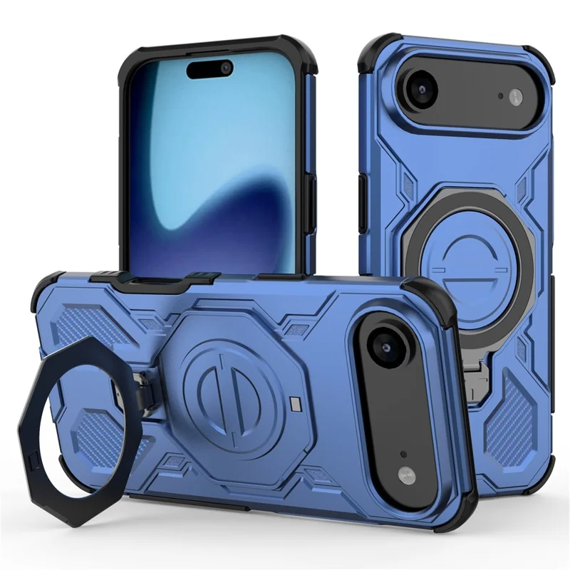 Cover posteriore per iPhone 17 con custodia magnetica, supporto metallico rotante, antiurto in PC + TPU - Blu scuro