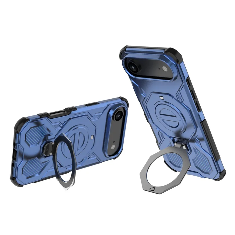 Cover posteriore per iPhone 17 con custodia magnetica, supporto metallico rotante, antiurto in PC + TPU - Blu scuro