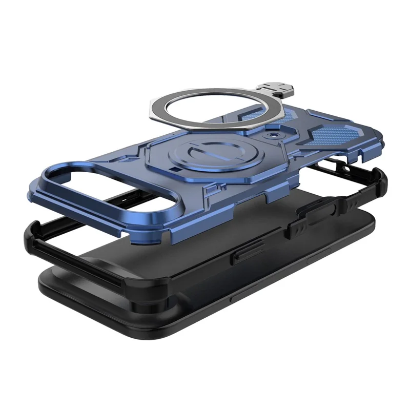 Cover posteriore per iPhone 17 con custodia magnetica, supporto metallico rotante, antiurto in PC + TPU - Blu scuro