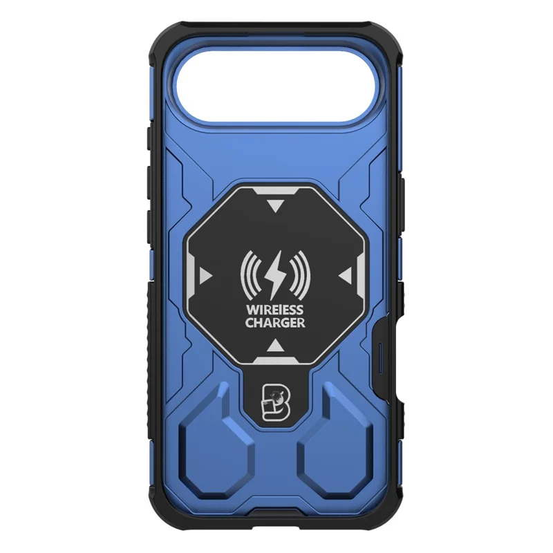 Cover posteriore per iPhone 17 con custodia magnetica, supporto metallico rotante, antiurto in PC + TPU - Blu scuro