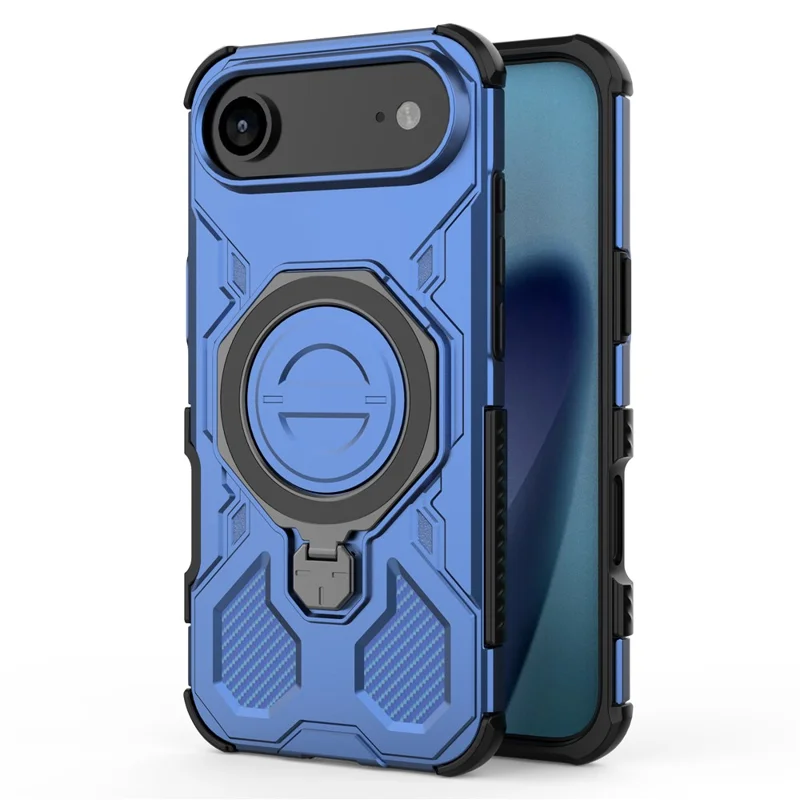 Cover posteriore per iPhone 17 con custodia magnetica, supporto metallico rotante, antiurto in PC + TPU - Blu scuro