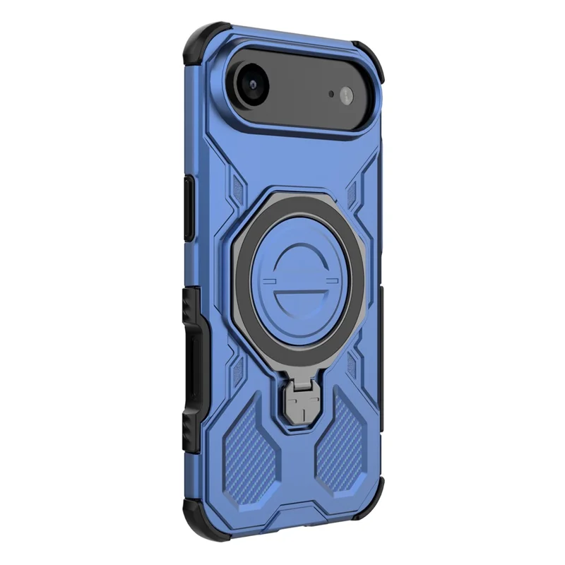 Cover posteriore per iPhone 17 con custodia magnetica, supporto metallico rotante, antiurto in PC + TPU - Blu scuro