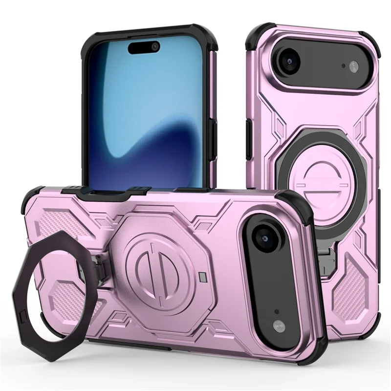 For iPhone Air Magnetic Case Rotating Metal Kickstand Shockproof PC + TPU Phone Back Cover - Pink