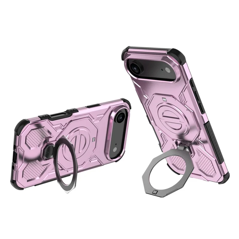 For iPhone Air Magnetic Case Rotating Metal Kickstand Shockproof PC + TPU Phone Back Cover - Pink