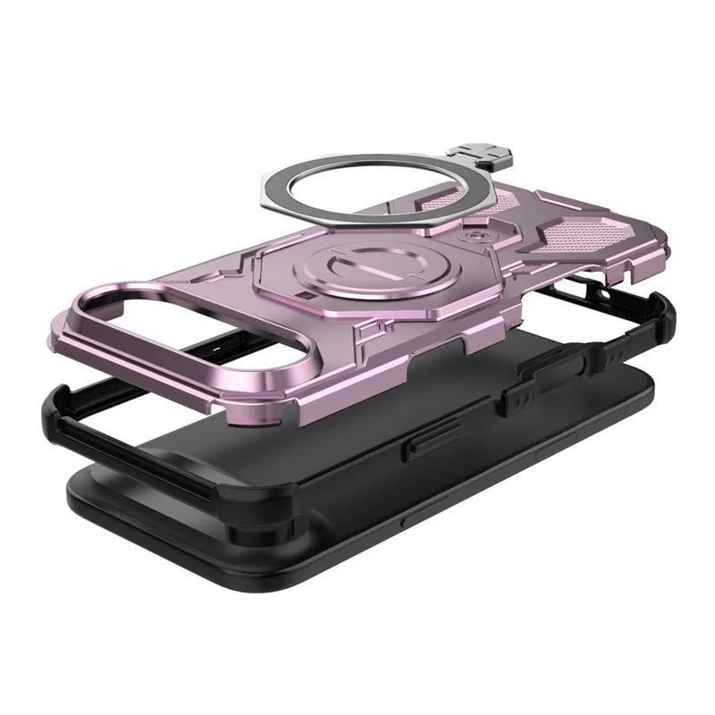 For iPhone Air Magnetic Case Rotating Metal Kickstand Shockproof PC + TPU Phone Back Cover - Pink