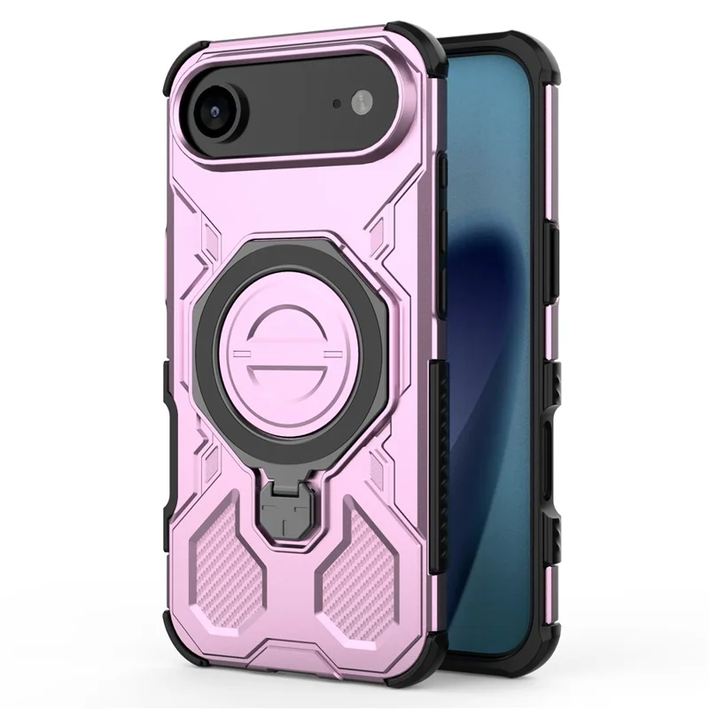 For iPhone Air Magnetic Case Rotating Metal Kickstand Shockproof PC + TPU Phone Back Cover - Pink