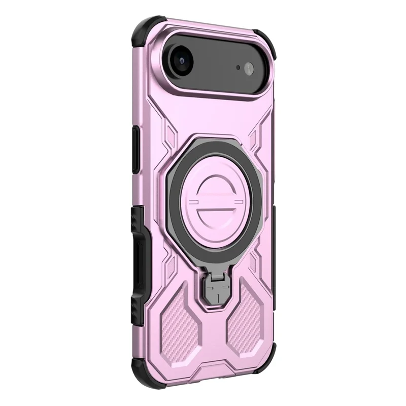 For iPhone Air Magnetic Case Rotating Metal Kickstand Shockproof PC + TPU Phone Back Cover - Pink