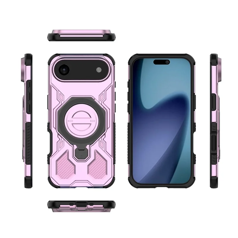 For iPhone Air Magnetic Case Rotating Metal Kickstand Shockproof PC + TPU Phone Back Cover - Pink