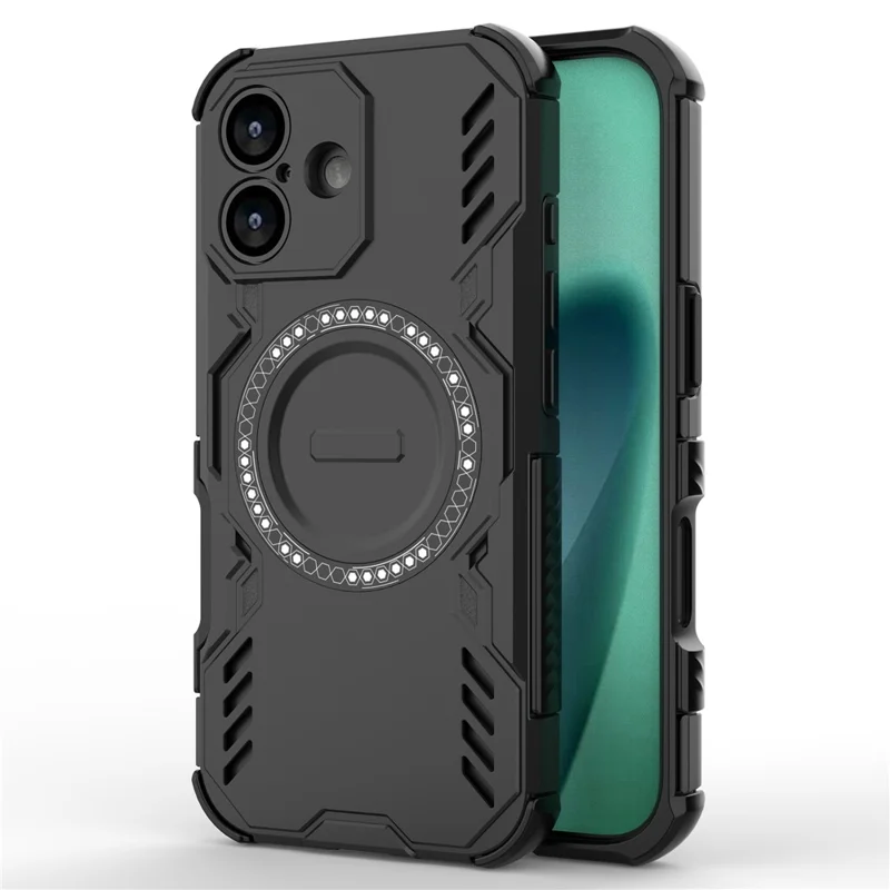 For iPhone 17 Magnetic Case Butterfly Armor Hollow Heat Dissipation PC + TPU Phone Cover - Black