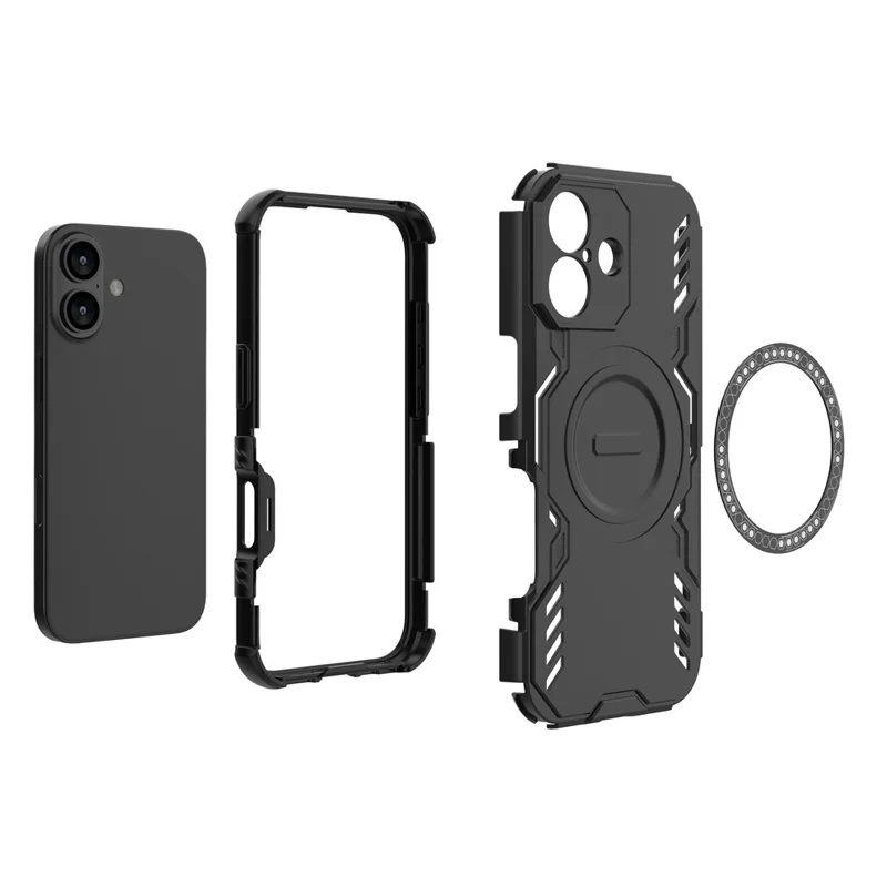 For iPhone 17 Magnetic Case Butterfly Armor Hollow Heat Dissipation PC + TPU Phone Cover - Black