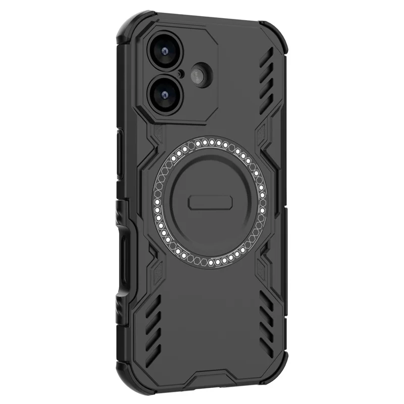For iPhone 17 Magnetic Case Butterfly Armor Hollow Heat Dissipation PC + TPU Phone Cover - Black