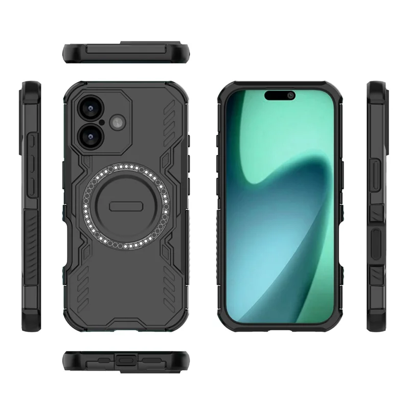 For iPhone 17 Magnetic Case Butterfly Armor Hollow Heat Dissipation PC + TPU Phone Cover - Black