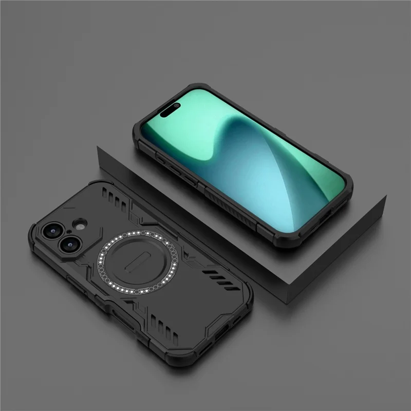 For iPhone 17 Magnetic Case Butterfly Armor Hollow Heat Dissipation PC + TPU Phone Cover - Black