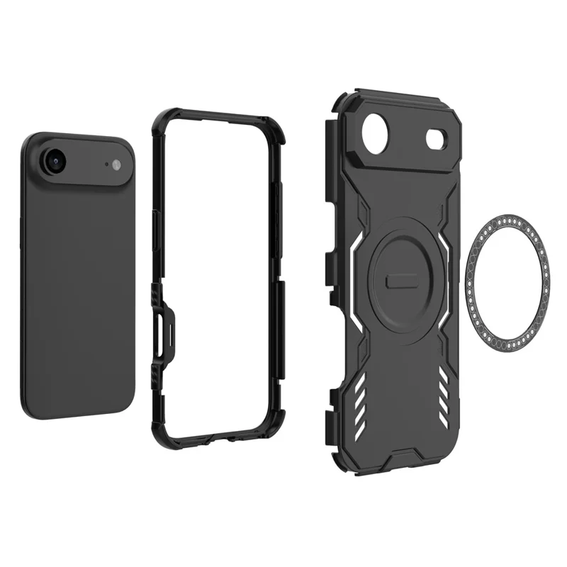 Per iPhone 17 Cover Magnetica Aria Farfalla Armor Cavo Dissipazione del Calore PC + TPU - Nero